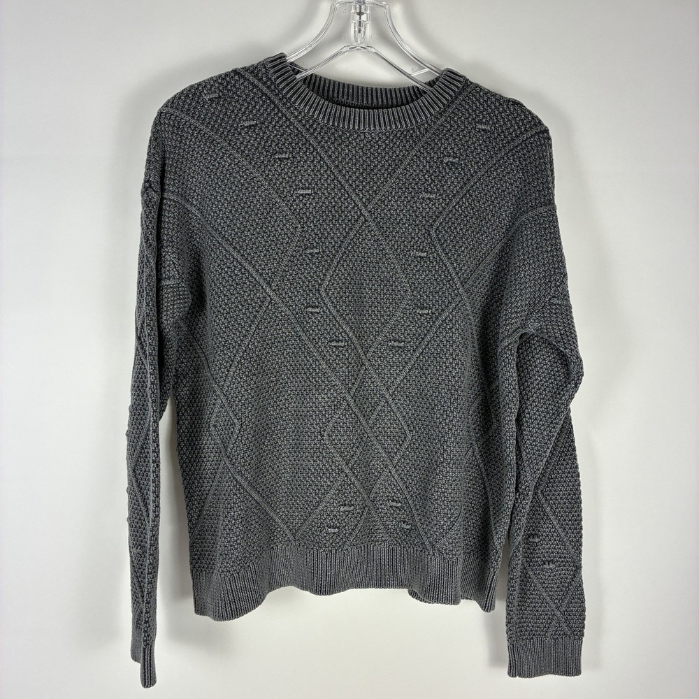 For The Republic Crew Neck Sweater Gray Women Size M Geometric Cable Knit Winter